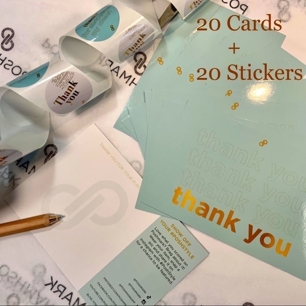POSHMARK BRANDED THANK YOU CARDS & STICKERS BUNDLE SET 40 PC SHIPPING SUPPLIES